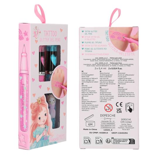 Princess Mimi Tattoo Glitter Gel Pens with Stencils