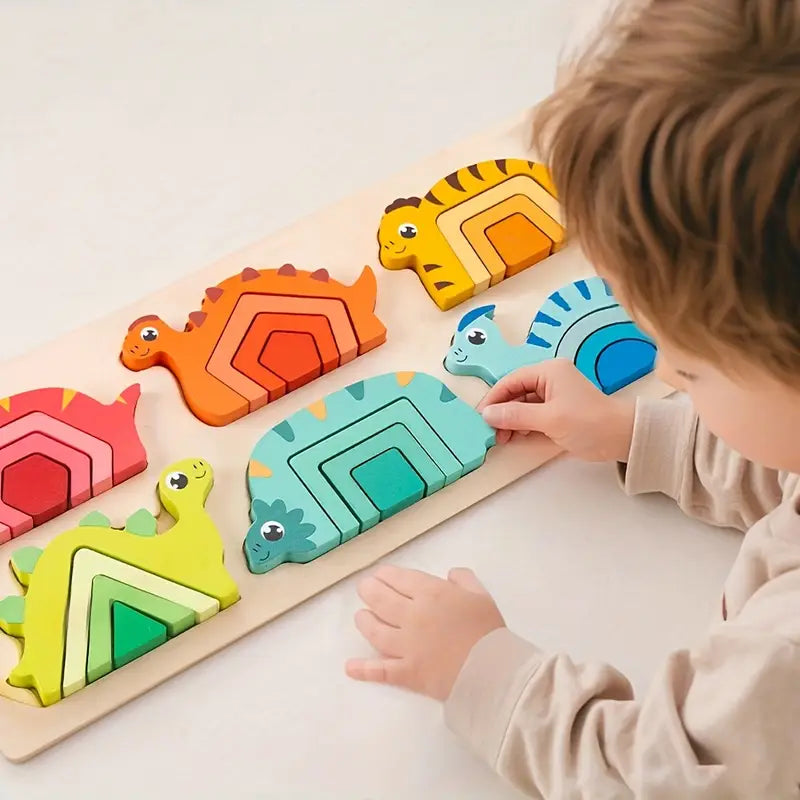 Geometric Wooden Dinosaur Puzzle
