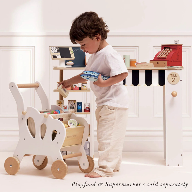 Le Toy Van Wooden Shopping Grocery Trolley & Bag