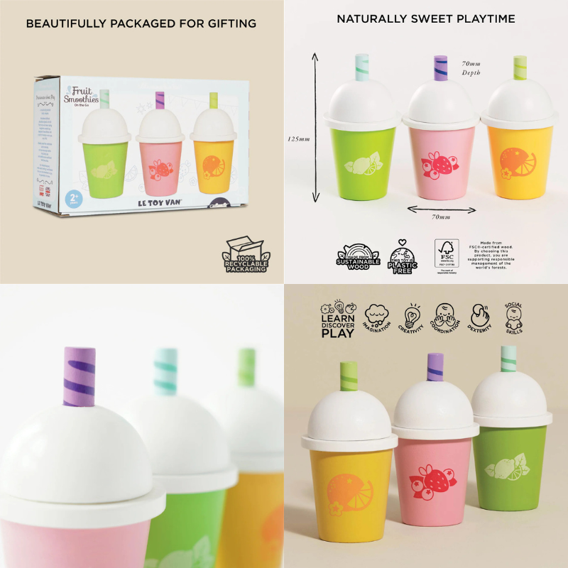 Le Toy Van Wooden Take Away Smoothie Trio