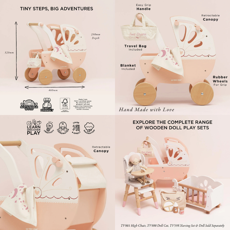 Le Toy Van Wooden Retro Doll Pram