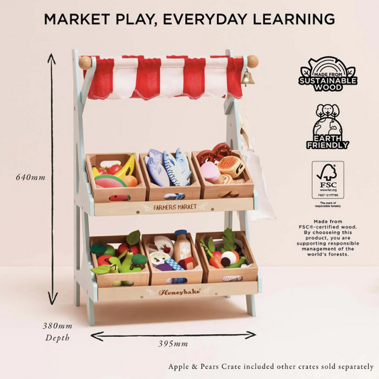 Le Toy Van Wooden Market Stall & Fruit Play Food Crate