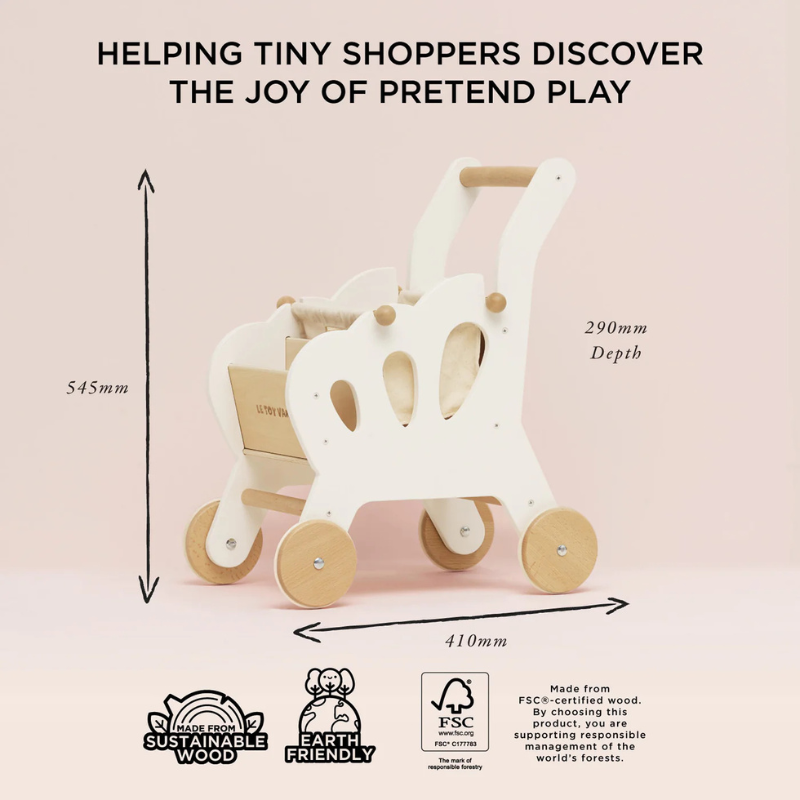 Le Toy Van Wooden Shopping Grocery Trolley & Bag