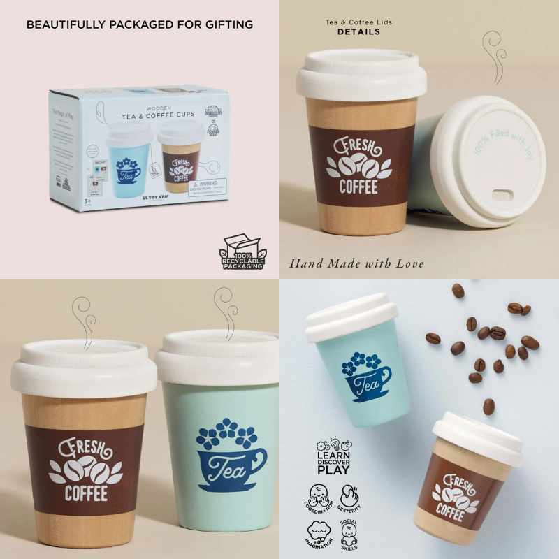 Le Toy Van Wooden Tea & Coffee Re-Usable Eco Cups
