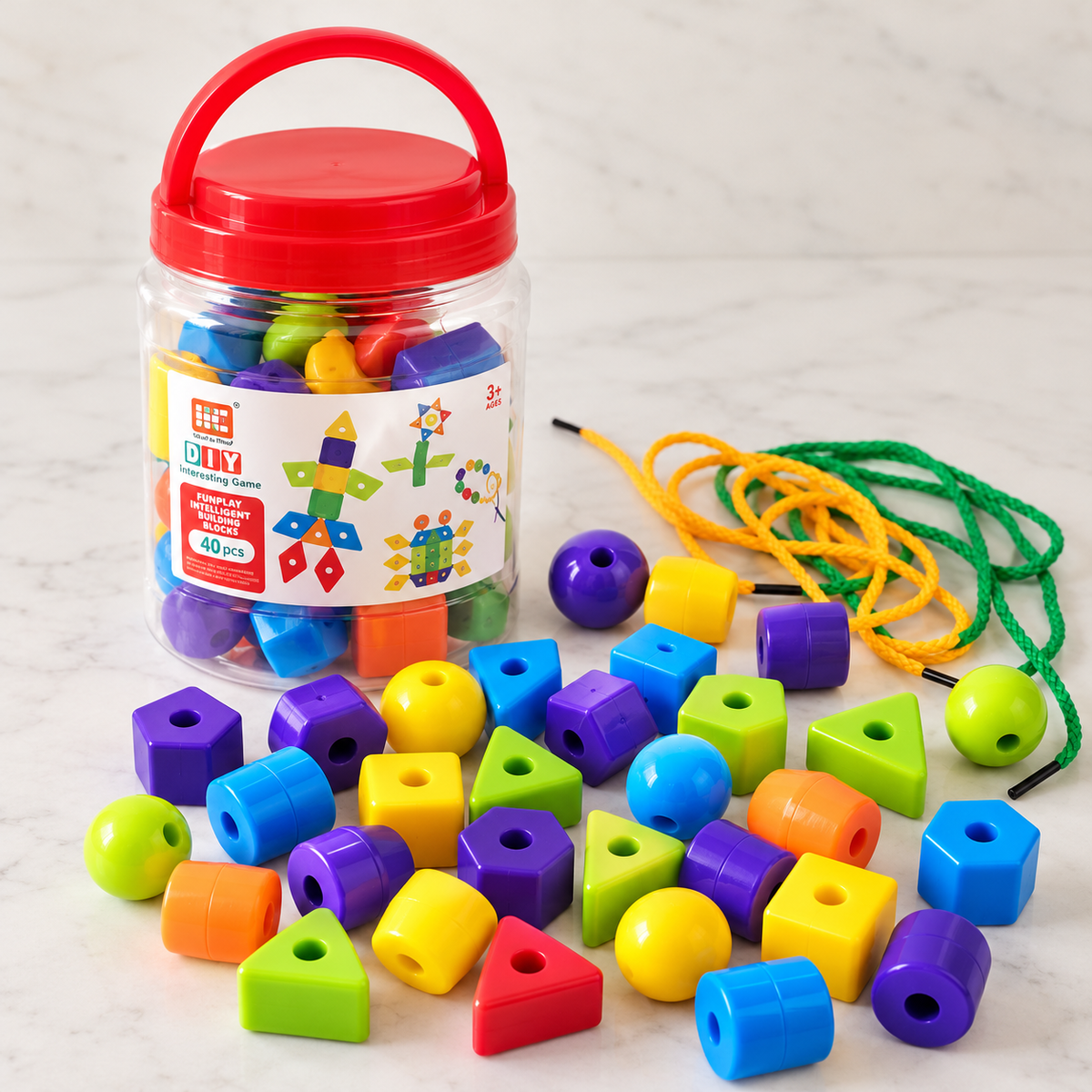 Colourful Lacing Beads - 40 Piece Set
