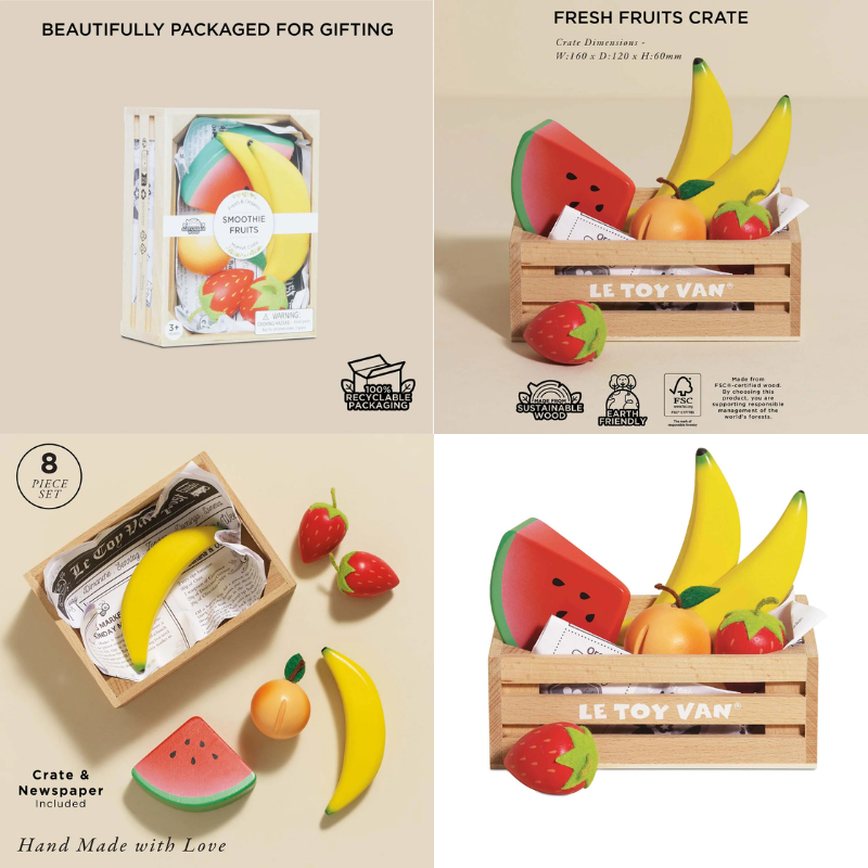 Le Toy Van Wooden Play Food Crates - Various Designs