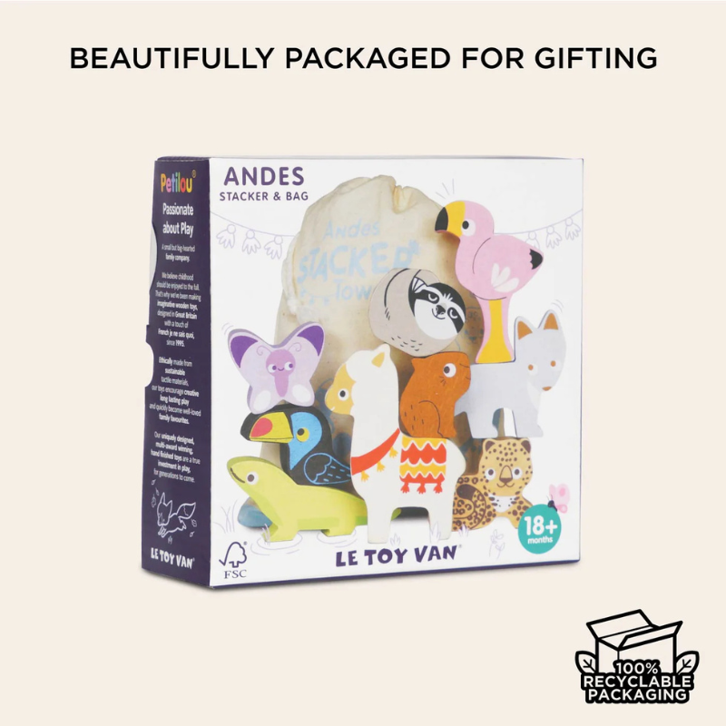 Le Toy Van Wooden Andes Stacking Animals & Bag