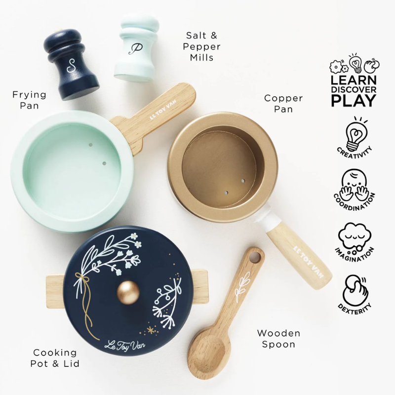 Le Toy Van Wooden Pots & Pans Kitchen Accessories