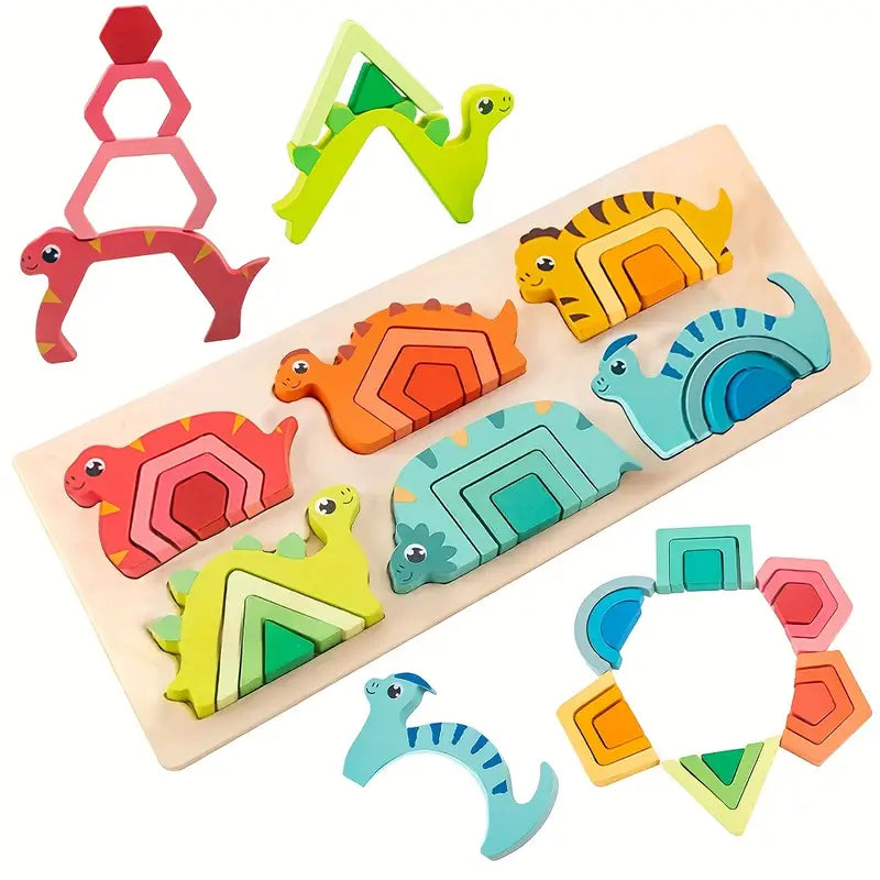 Geometric Wooden Dinosaur Puzzle