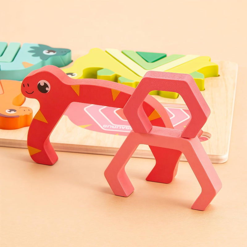 Geometric Wooden Dinosaur Puzzle