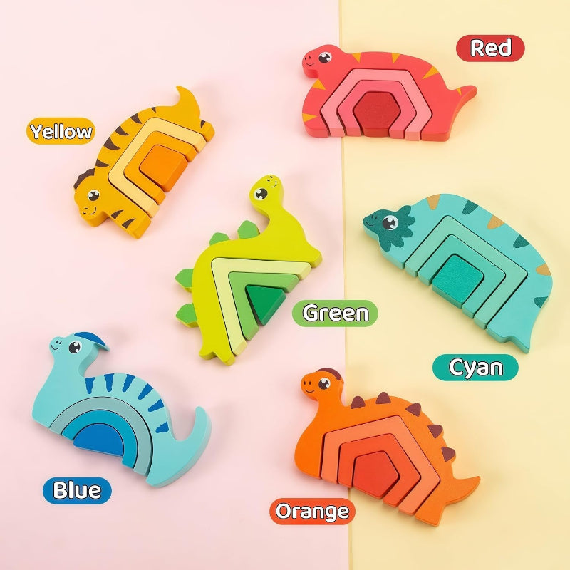 Geometric Wooden Dinosaur Puzzle