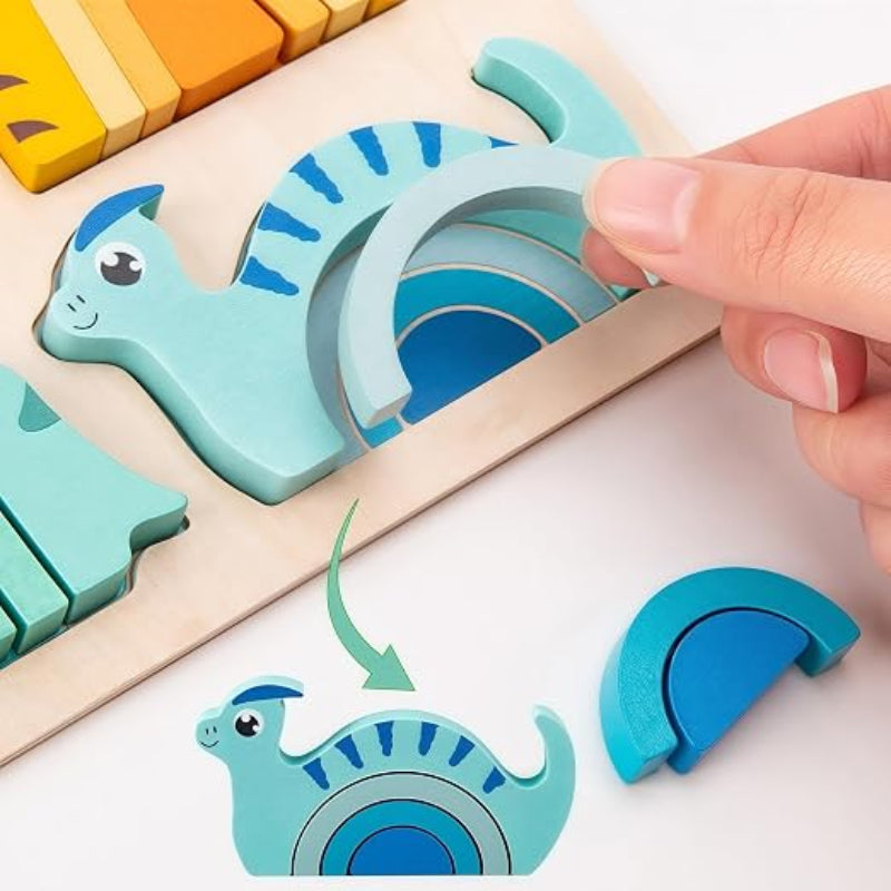 Geometric Wooden Dinosaur Puzzle