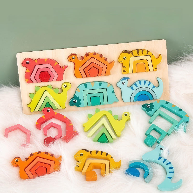 Geometric Wooden Dinosaur Puzzle