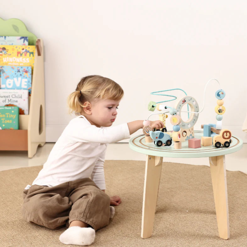 TookyToy Wooden Activity Table with Bead Maze Shape Sorter