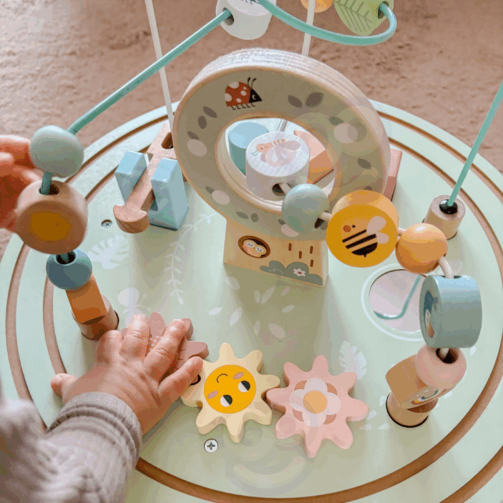 TookyToy Wooden Activity Table with Bead Maze Shape Sorter