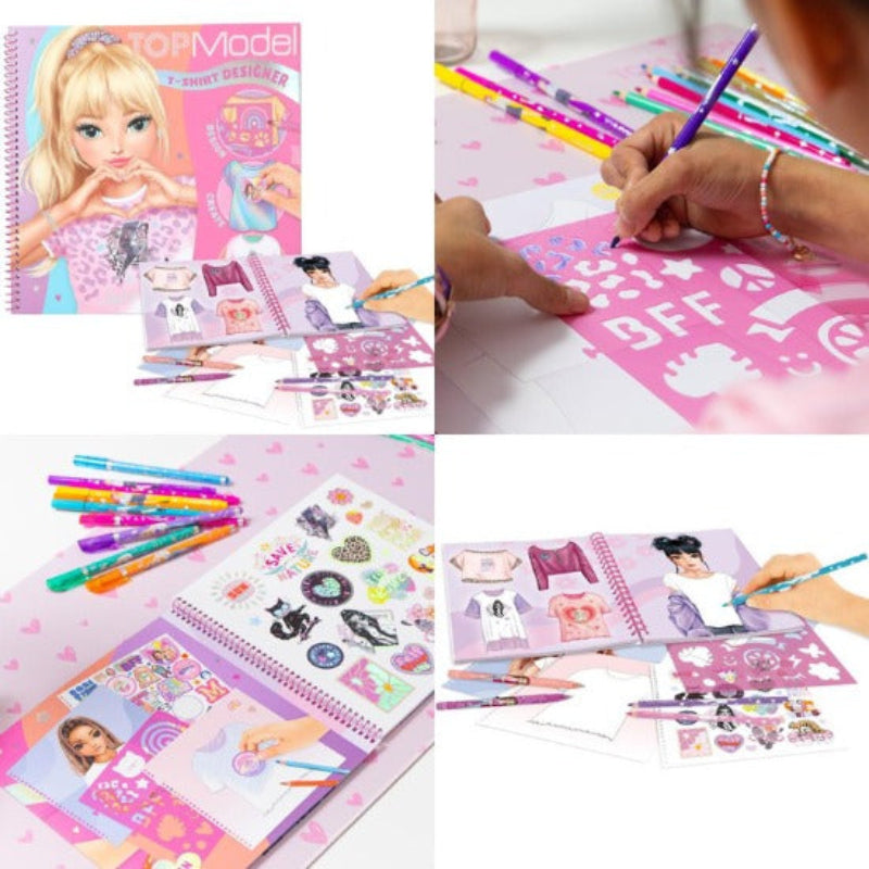 Top Model T-Shirt Designer Colouring Book (With Stencil & Stickers)