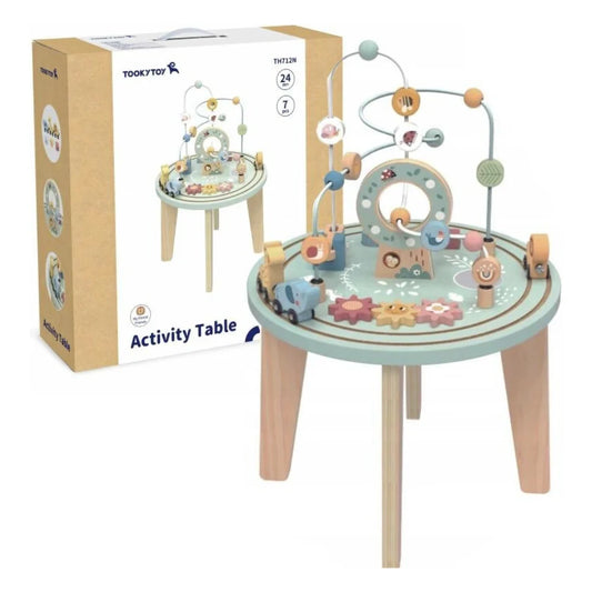 TookyToy Wooden Activity Table with Bead Maze Shape Sorter
