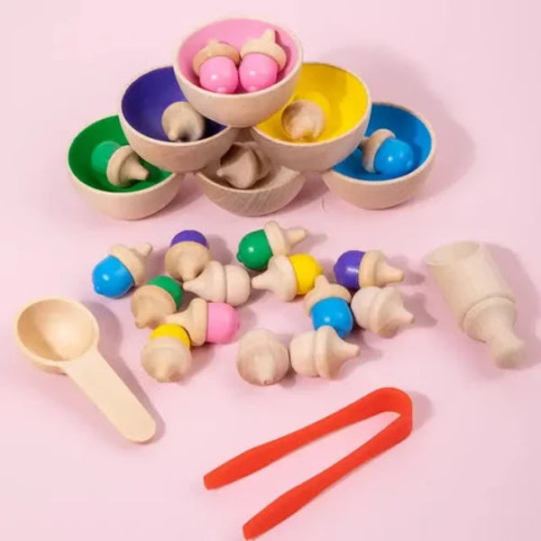 Wooden Acorn Counting and Sorting Set